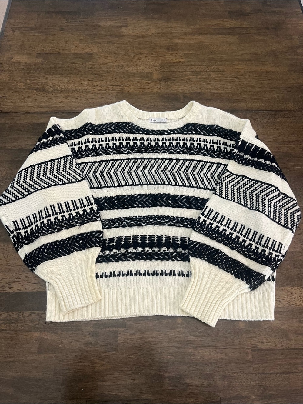DEX Womens Sweater Size Medium Black White Stripes Winter Cozy Relaxed Fit